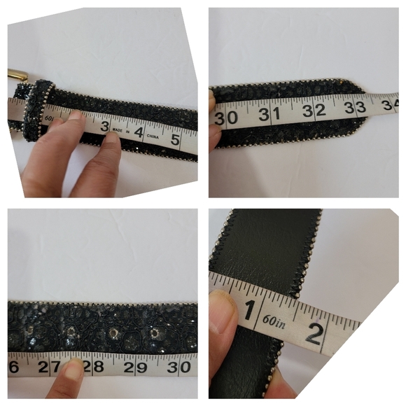 VTG Leather Belt Black Sparkly Sz S/M Buckle Y2K Whimsigoth Grunge Witch USA main image 5